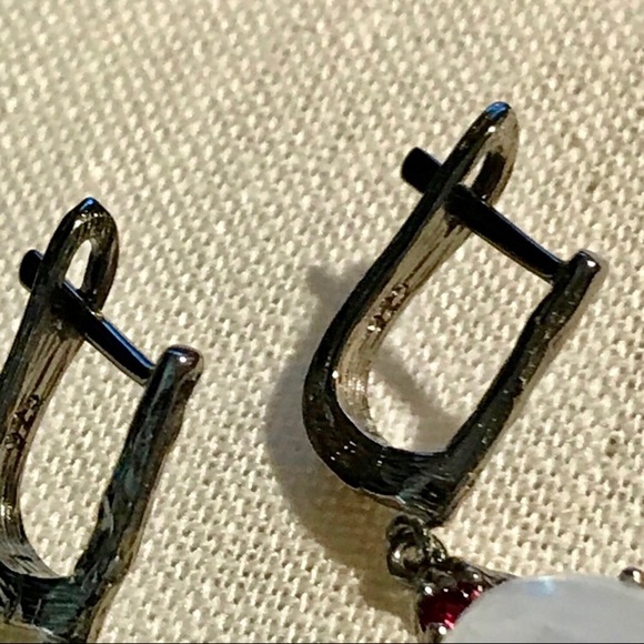 HANDCRAFTED OVAL MOONSTONE➕RHODOLITE EARRINGS - Picture 10 of 12